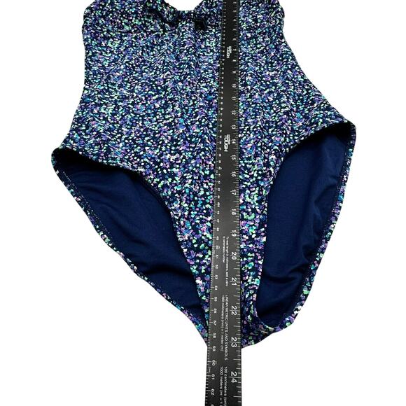 OLD NAVY NWT Medium Ditsy Floral Blue Purple Strapless One Piece Swimsuit Padded - Picture 8 of 10